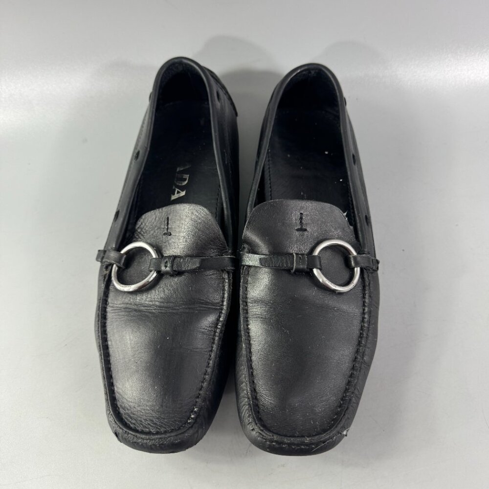 Prada Black Leather Horsebit Driving Loafers - Picture 4 of 14